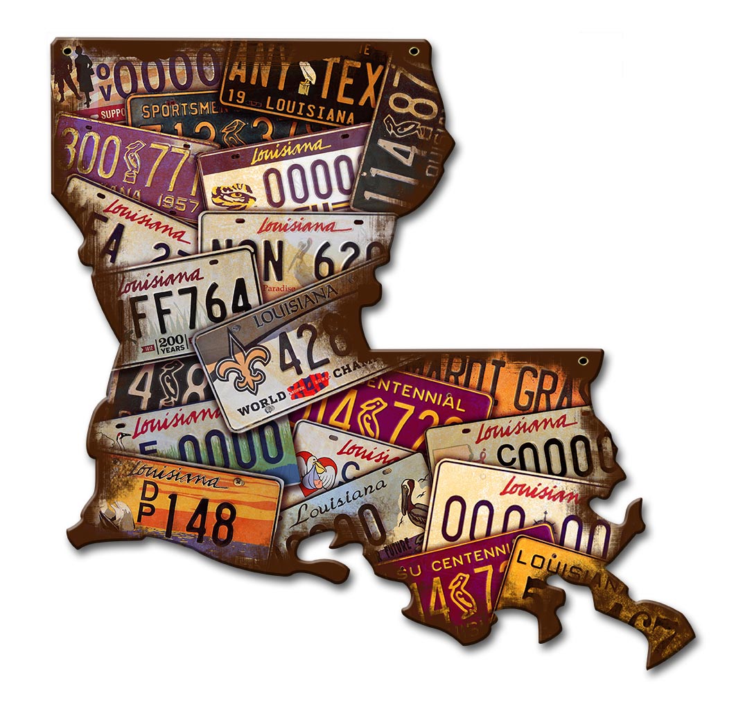 Louisiana License Plates Vintage Sign, License Plates, Metal Sign, Wall Art, 13 X 13 Inches