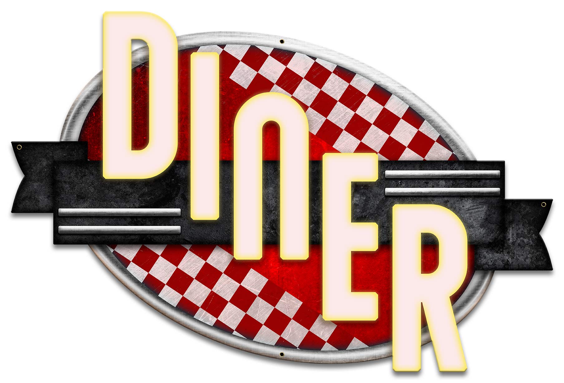 Diner Red Checkers Vintage Sign, Food & Drink, Metal Sign, Wall Art, 24 X 16 Inches