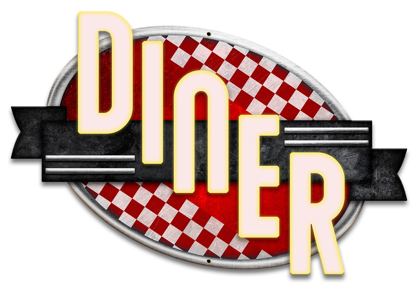 Diner Red Checkers Vintage Sign, Food & Drink, Metal Sign, Wall Art, 12 X 18 Inches