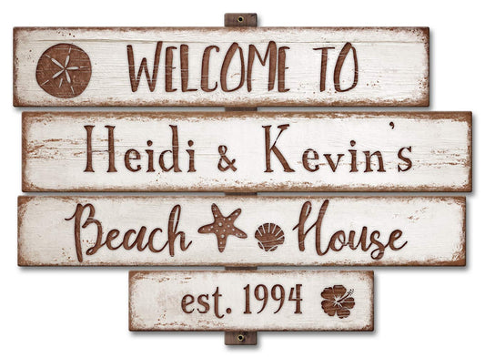 Beach House White Personalized, Home & Garden, Metal Sign, Wall Art, 18 X 13 Inches