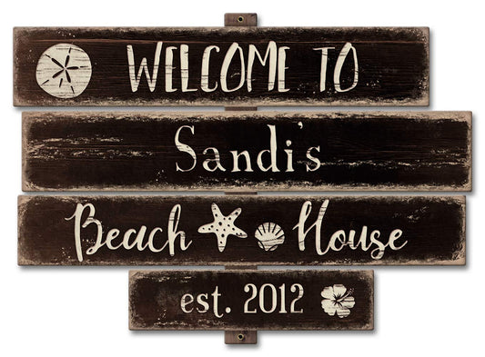Beach House Black Personalized, Home & Garden, Metal Sign, Wall Art, 18 X 13 Inches