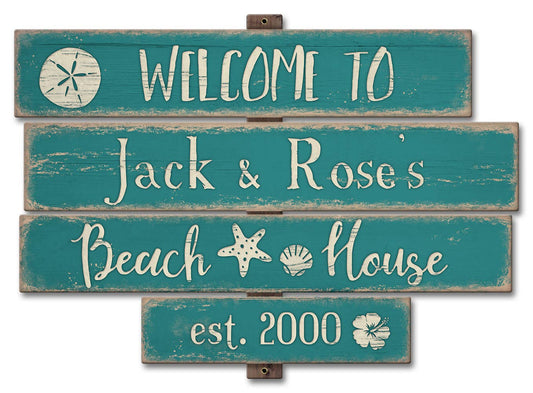 Beach House Blue Personalized, Home & Garden, Metal Sign, Wall Art, 18 X 13 Inches