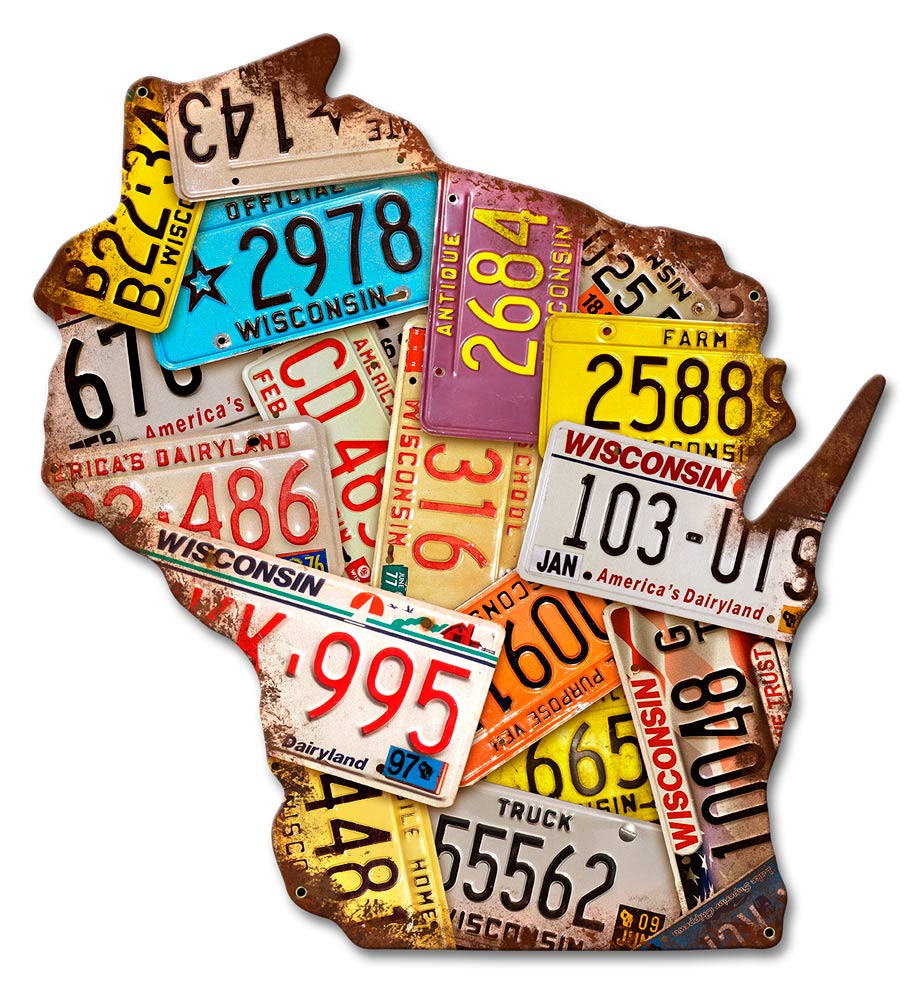 Wisconsin License Plates, License Plates, Metal Sign, Wall Art, 16 X 17 Inches