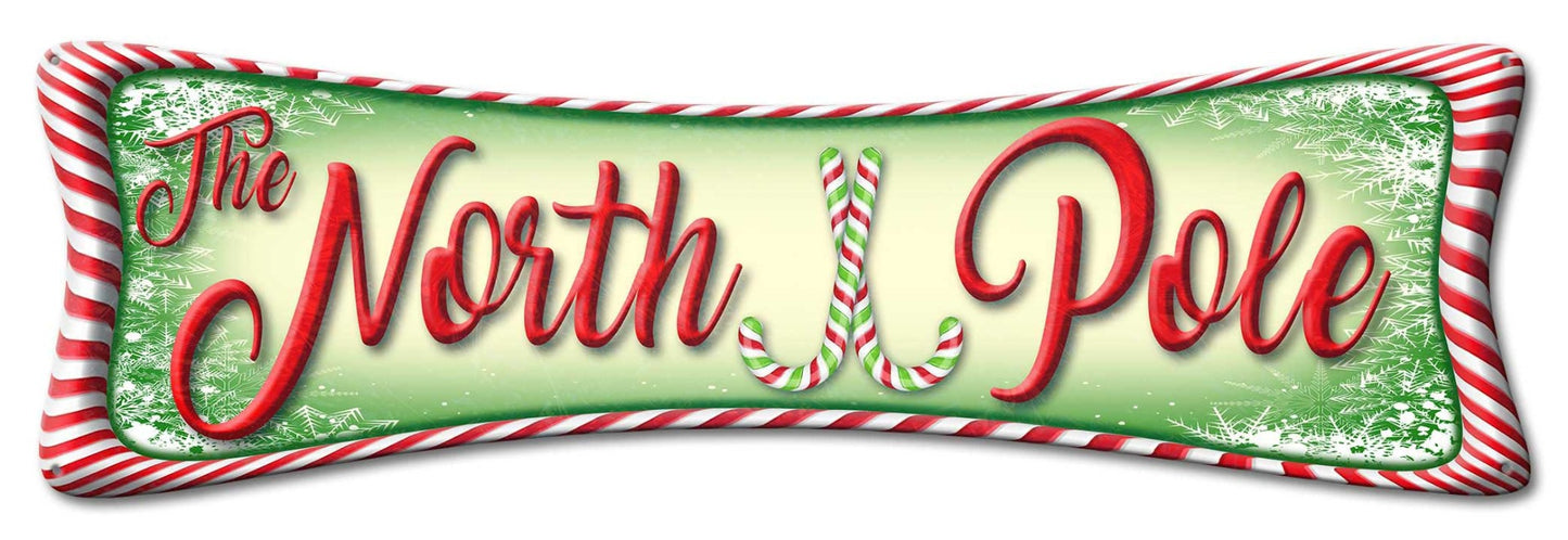 North Pole, Seasonal, Metal Sign, Wall Art, 28 X 9 Inches
