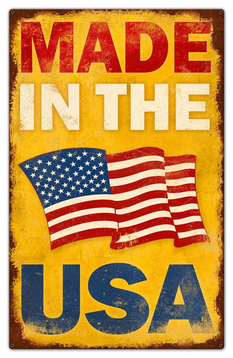 Made In The USA, Patriotic, Metal Sign, Wall Art, 24 X 38 Inches