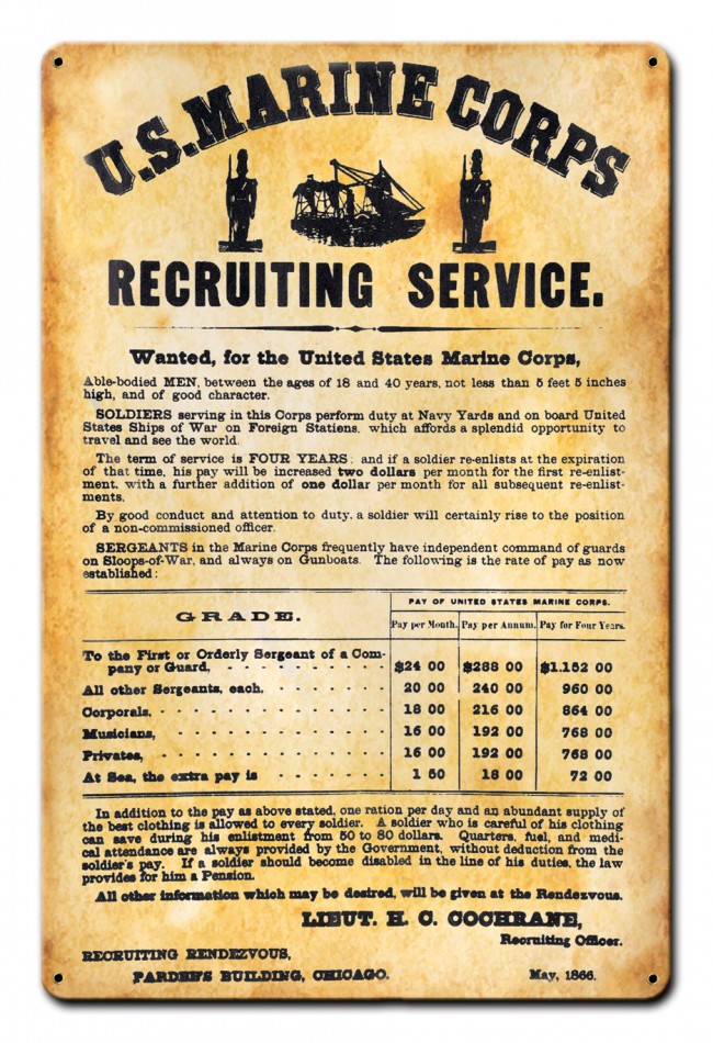 US Marine Corps Recruiting, Military, Metal Sign, Wall Art, 12 X 18 Inches