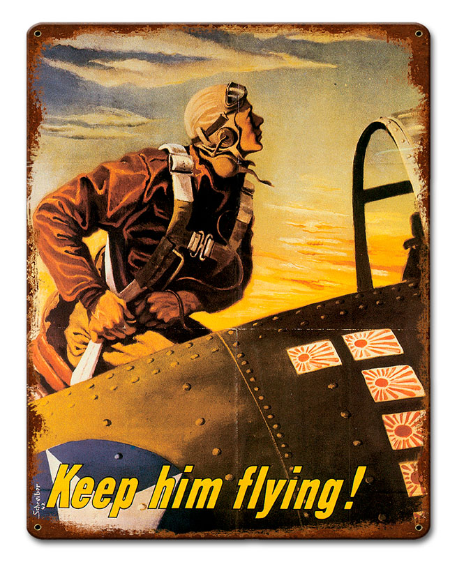 Keep Him Flying Vintage, Patriotic, Metal Sign, Wall Art, 12 X 15 Inches