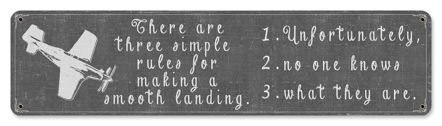 Rules For Making A Smooth Landing, Aviation, Metal Sign, Wall Art, 20 X 5 Inches