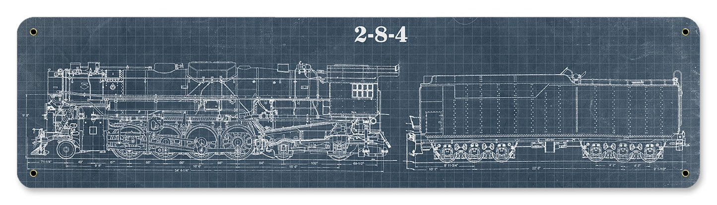 Train Blue Print, Trains, Metal Sign, Wall Art, 20 X 5 Inches