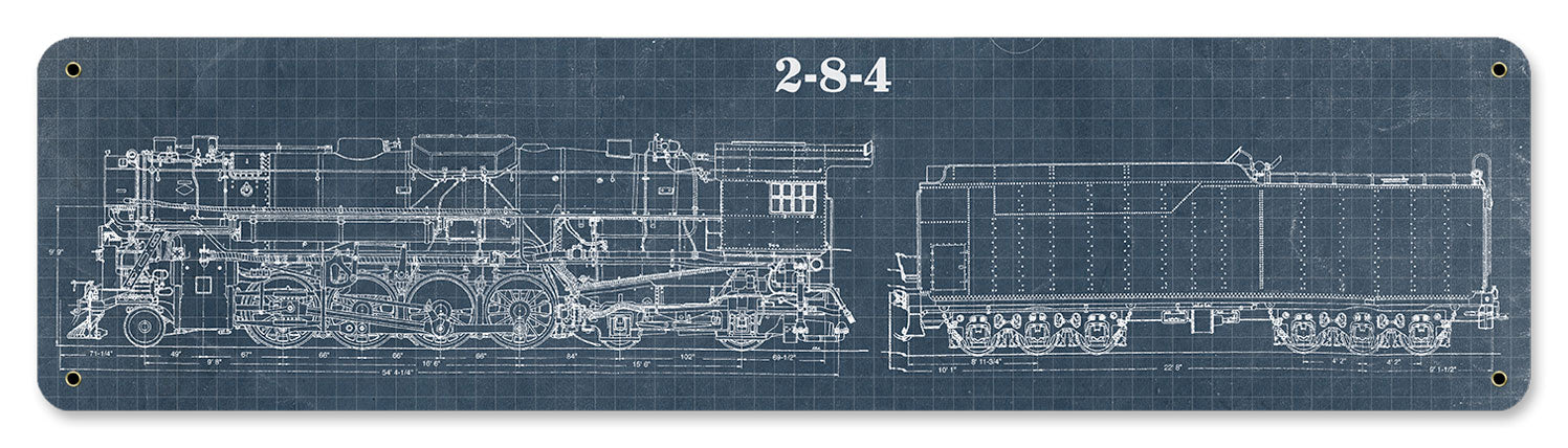 Train Blue Print, Trains, Metal Sign, Wall Art, 20 X 5 Inches