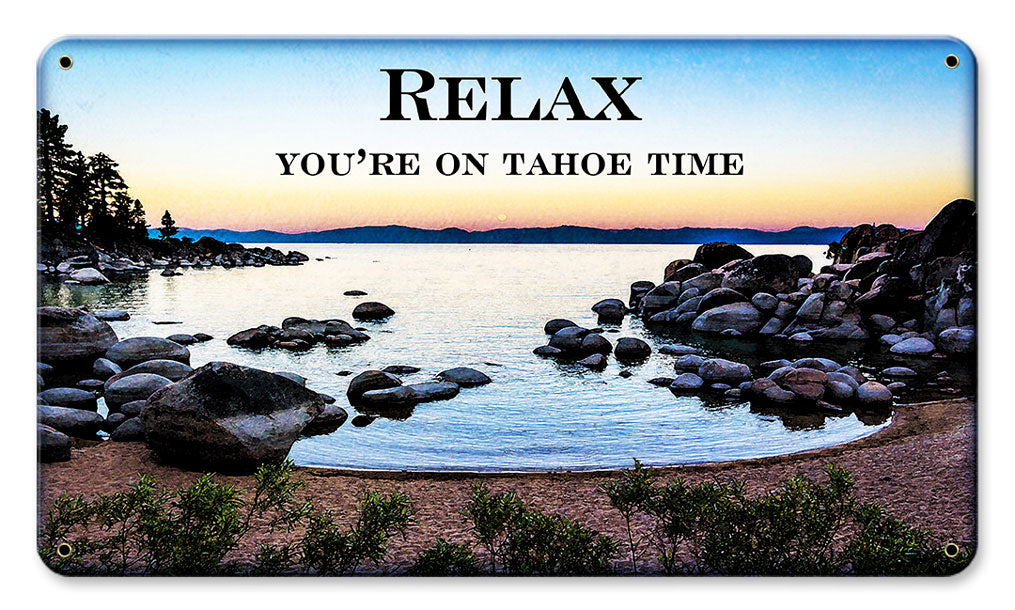 Tahoe Relax, Travel, Metal Sign, Wall Art, 14 X 8 Inches