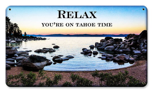 Tahoe Relax, Travel, Metal Sign, Wall Art, 14 X 8 Inches