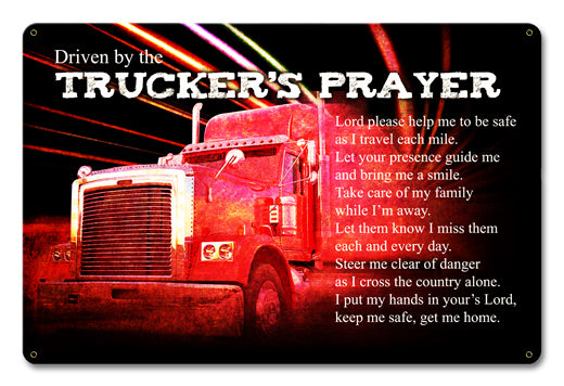 Trucker's Prayer Vintage Sign, Automotive, Metal Sign, Wall Art, 18 X 12 Inches