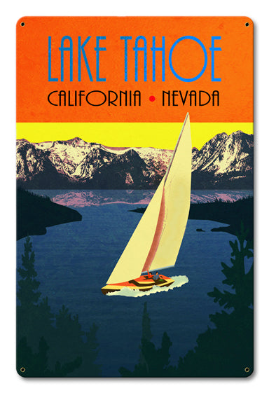 Sail Tahoe Vintage Sign, Travel, Metal Sign, Wall Art, 12 X 18 Inches