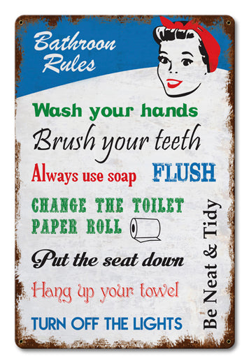 Bathroom Rules Vintage Sign, Home & Garden, Metal Sign, Wall Art, 12 X 18 Inches