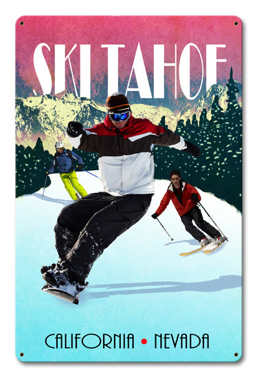 Ski Tahoe Vintage Sign, Travel, Metal Sign, Wall Art, 12 X 18 Inches