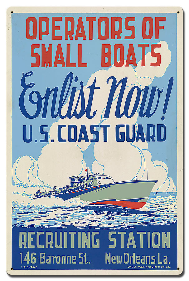 Recruiting Station Operations Small Boats Vintage Sign, Patriotic, Metal Sign, Wall Art, 16 X 24 Inches