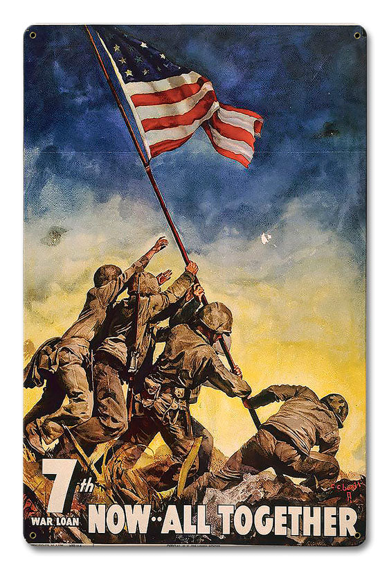 7th War Loan All Together Vintage Sign, Patriotic, Metal Sign, Wall Art, 12 X 18 Inches