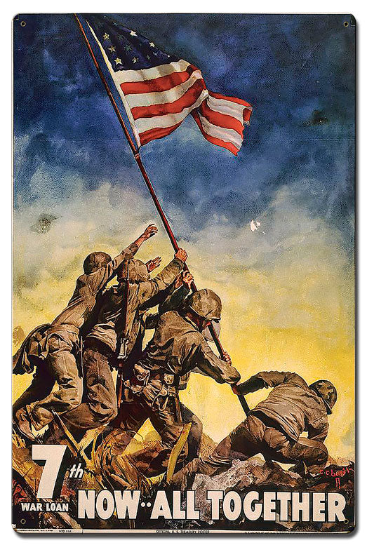 7th War Loan All Together Vintage Sign, Patriotic, Metal Sign, Wall Art, 24 X 16 Inches