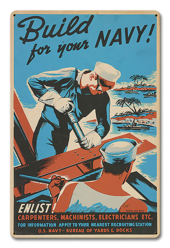 Build For Your Navy Vintage Sign, Patriotic, Metal Sign, Wall Art, 12 X 18 Inches