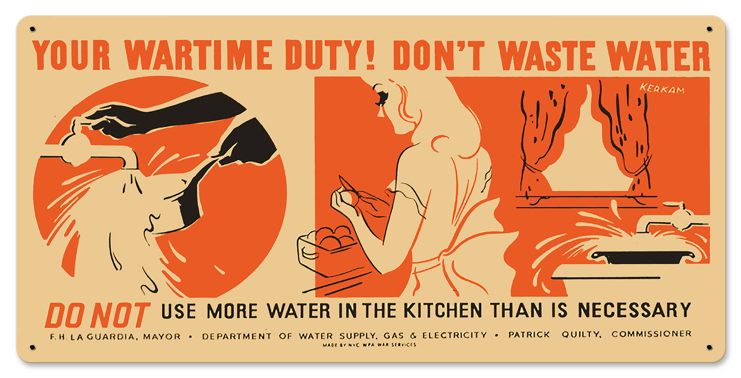 Your Wartime Duty Don't Waste Water Vintage Sign, Patriotic, Metal Sign, Wall Art, 24 X 12 Inches