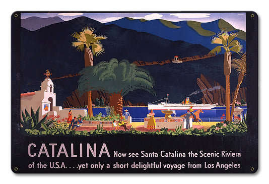See Santa Catalina Vintage Sign, Travel, Metal Sign, Wall Art, 12 X 18 Inches