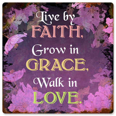 Live By Faith Vintage Sign, Ocean and Beach, Metal Sign, Wall Art, 12 X 12 Inches