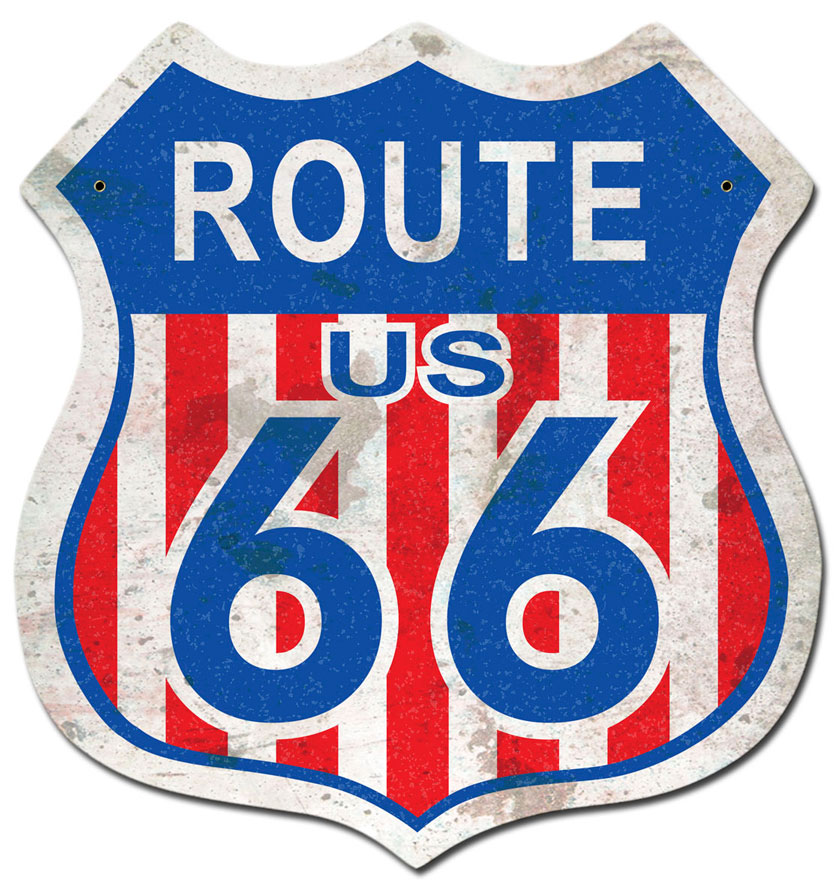 Route 66 Red White Blue Vintage Sign, Street Signs, Metal Sign, Wall Art, 15 X 15 Inches