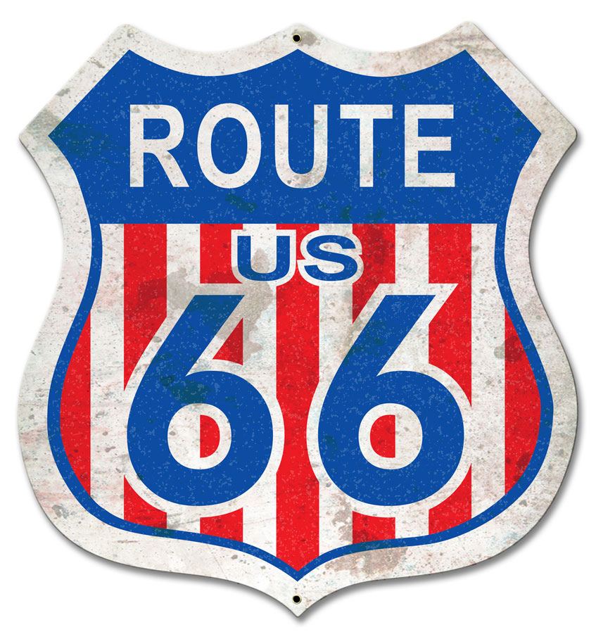 Route 66 Red White Blue Vintage Sign, Street Signs, Metal Sign, Wall Art, 26 X 28 Inches