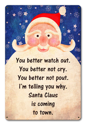 Santa Is Coming To Town Vintage Sign, Seasonal, Metal Sign, Wall Art, 12 X 18 Inches