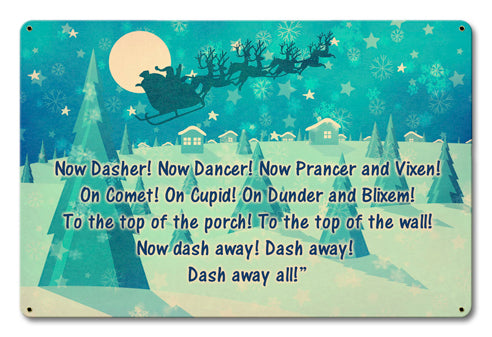 Santa and His Reindeer Vintage Sign, Seasonal, Metal Sign, Wall Art, 18 X 12 Inches