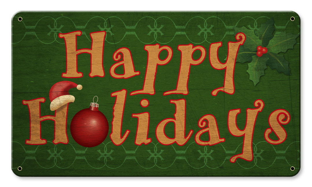 Happy Holidays Vintage Sign, Seasonal, Metal Sign, Wall Art, 14 X 8 Inches