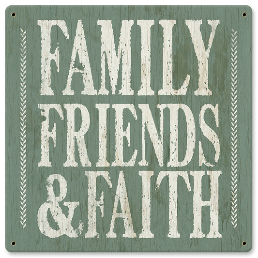 Family Friends Faith Vintage Sign, Ocean and Beach, Metal Sign, Wall Art, 12 X 12 Inches