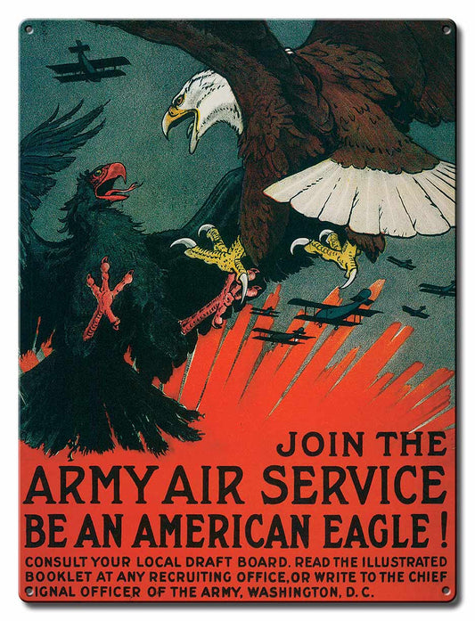 Army Air Service Vintage Sign, Military, Metal Sign, Wall Art, 12 X 16 Inches