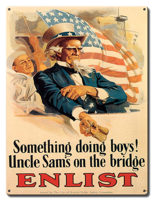 Uncle Sam Enlist Vintage Sign, Military, Metal Sign, Wall Art, 12 X 16 Inches