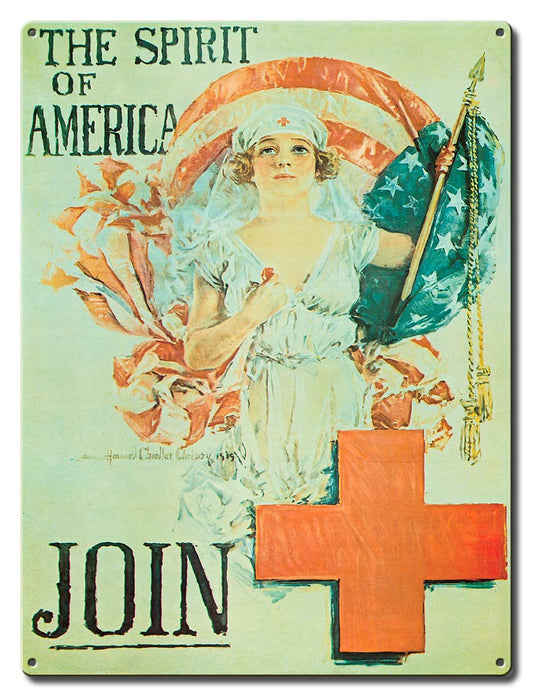 Join Red Cross Vintage Sign, Military, Metal Sign, Wall Art, 12 X 16 Inches