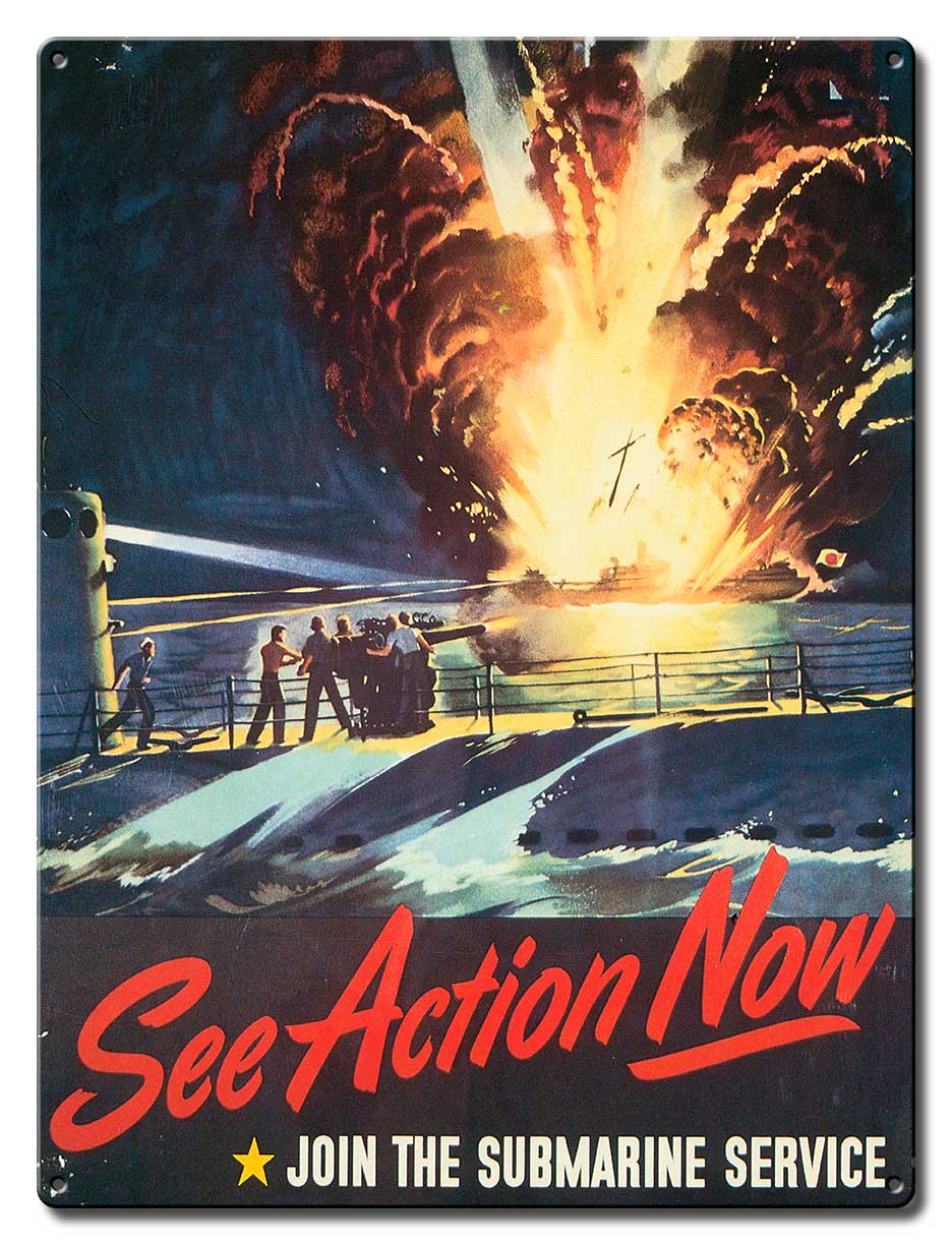 See Action Submarine Service Vintage Sign, Military, Metal Sign, Wall Art, 12 X 16 Inches