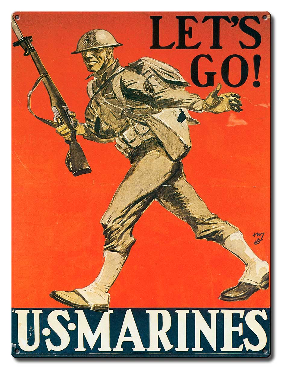 Let's Go Marines, Military, Metal Sign, Wall Art, 12 X 16 Inches
