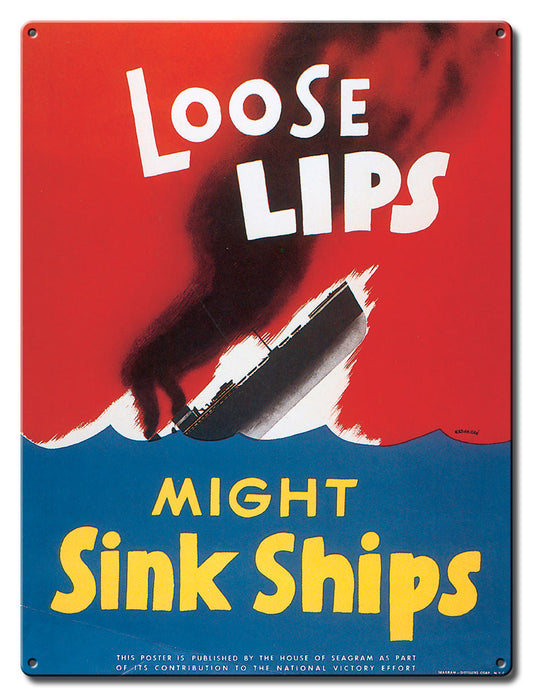 Loose Lips Sink Ships Vintage Sign, Military, Metal Sign, Wall Art, 12 X 16 Inches