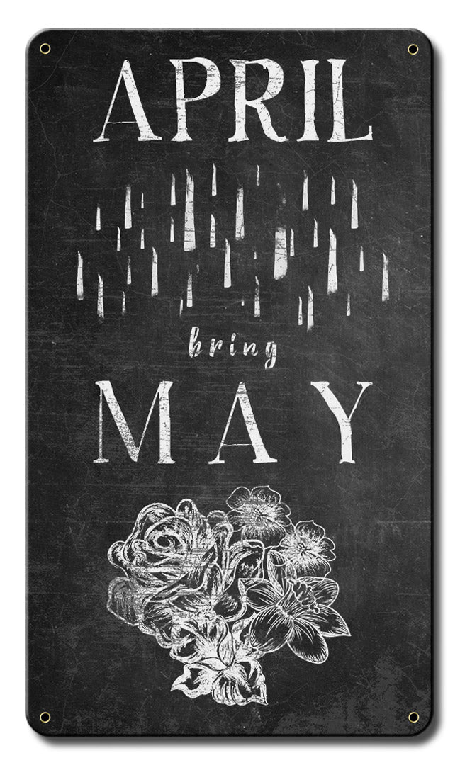 April Showers Bring May Flowers Vintage Sign, Home & Garden, Metal Sign, Wall Art, 8 X 14 Inches