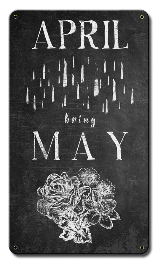 April Showers Bring May Flowers Vintage Sign, Home & Garden, Metal Sign, Wall Art, 8 X 14 Inches