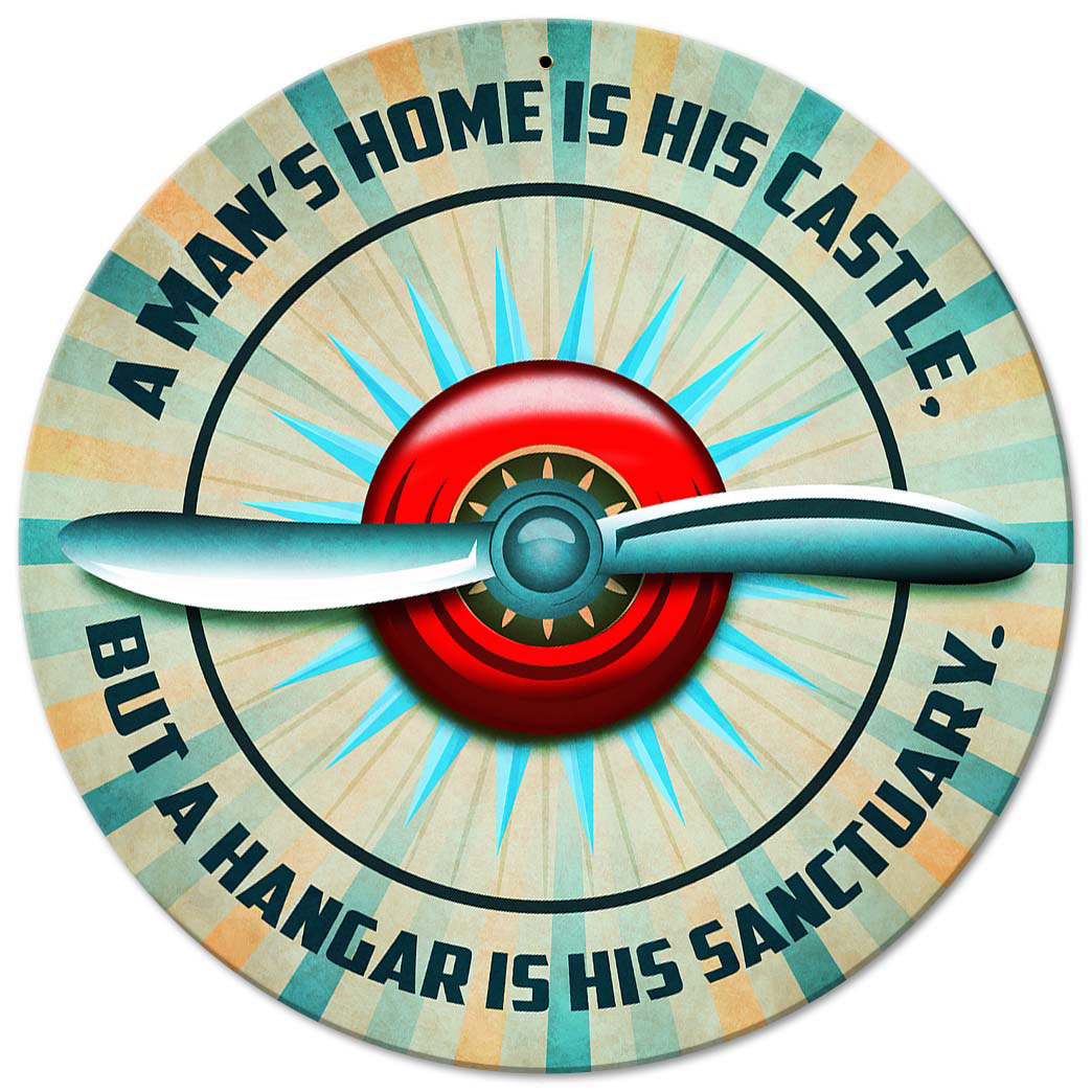 Man's Hangar Vintage Sign, Aviation, Metal Sign, Wall Art, 14 X 14 Inches