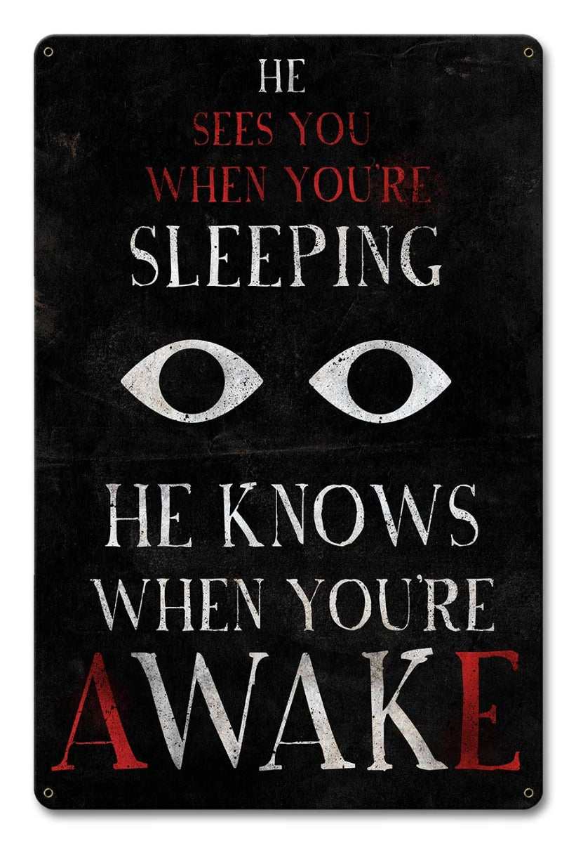 Santa Sees You, Seasonal, Metal Sign, Wall Art, 12 X 18 Inches