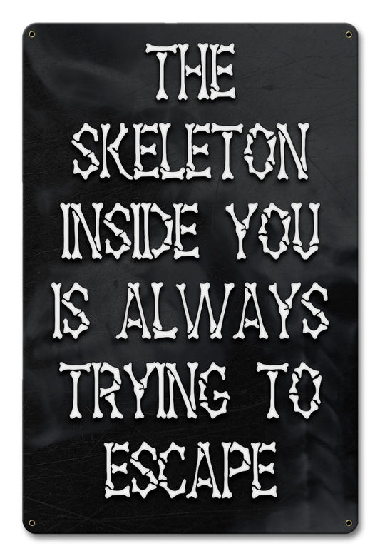 PTSB369 - SKELETON ESCAPE, Halloween, Metal Sign, Wall Art, 12 X 18 Inches