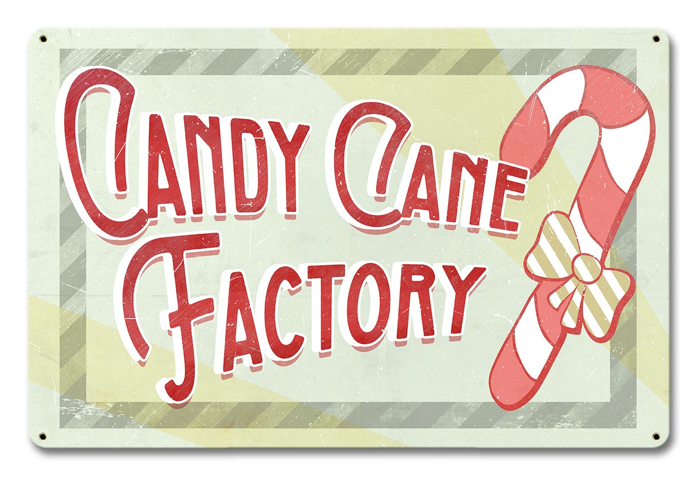 Candy Cane Factory, Seasonal, Metal Sign, Wall Art, 18 X 12 Inches