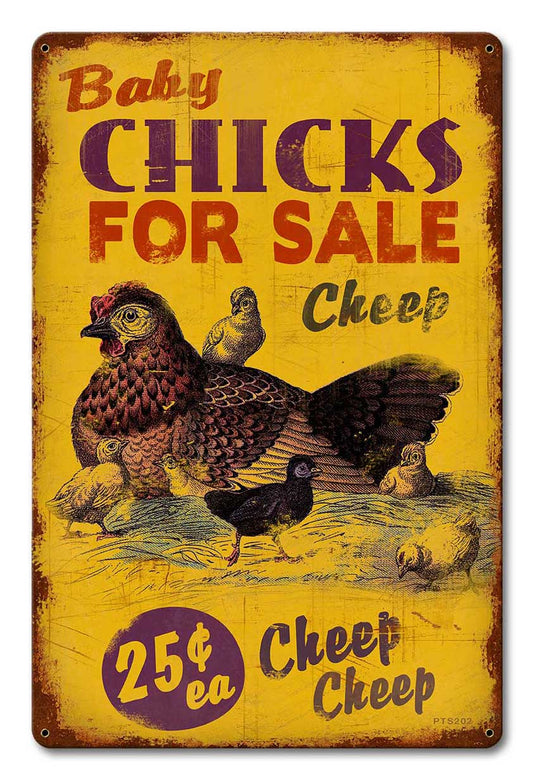 Chicks Cheep, Oil & Petro, Metal Sign, Wall Art, 12 X 18 Inches