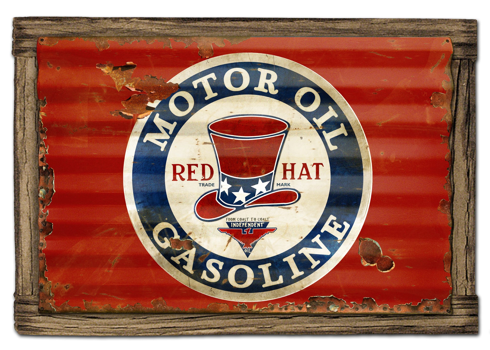 Red Hat Gasoline Vintage Sign, Oil & Petro, Metal Sign, Wall Art, 24 X 16 Inches