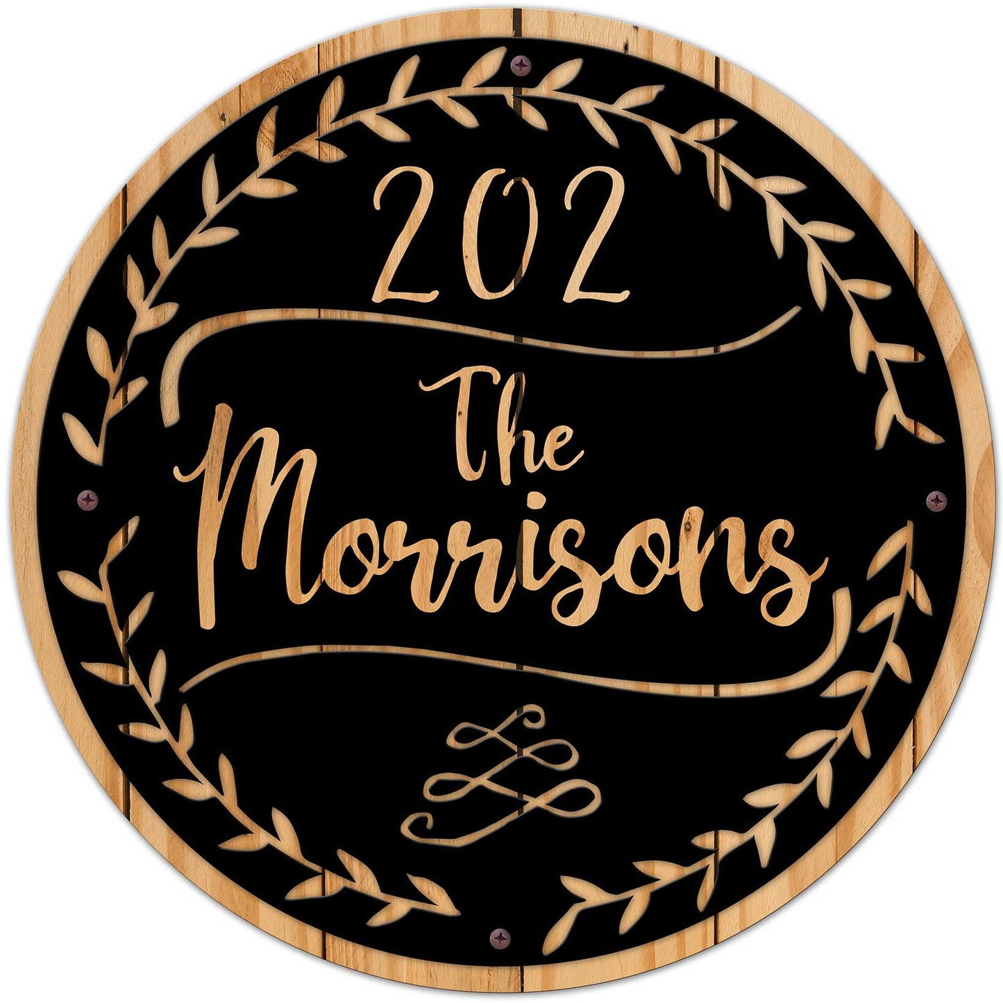 Family Name House No Script Wreath Personalized, Home & Garden, Metal Sign, Wall Art, 28 X 28 Inches