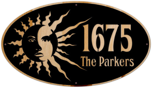 Sun Moon Personalized Name Number, Home & Garden, Metal Sign, Wall Art, 28 X 16 Inches