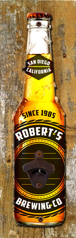 Beer Opener On Wood Personalized Vintage Sign, Man Cave, Metal Sign, Wall Art, 5 X 20 Inches